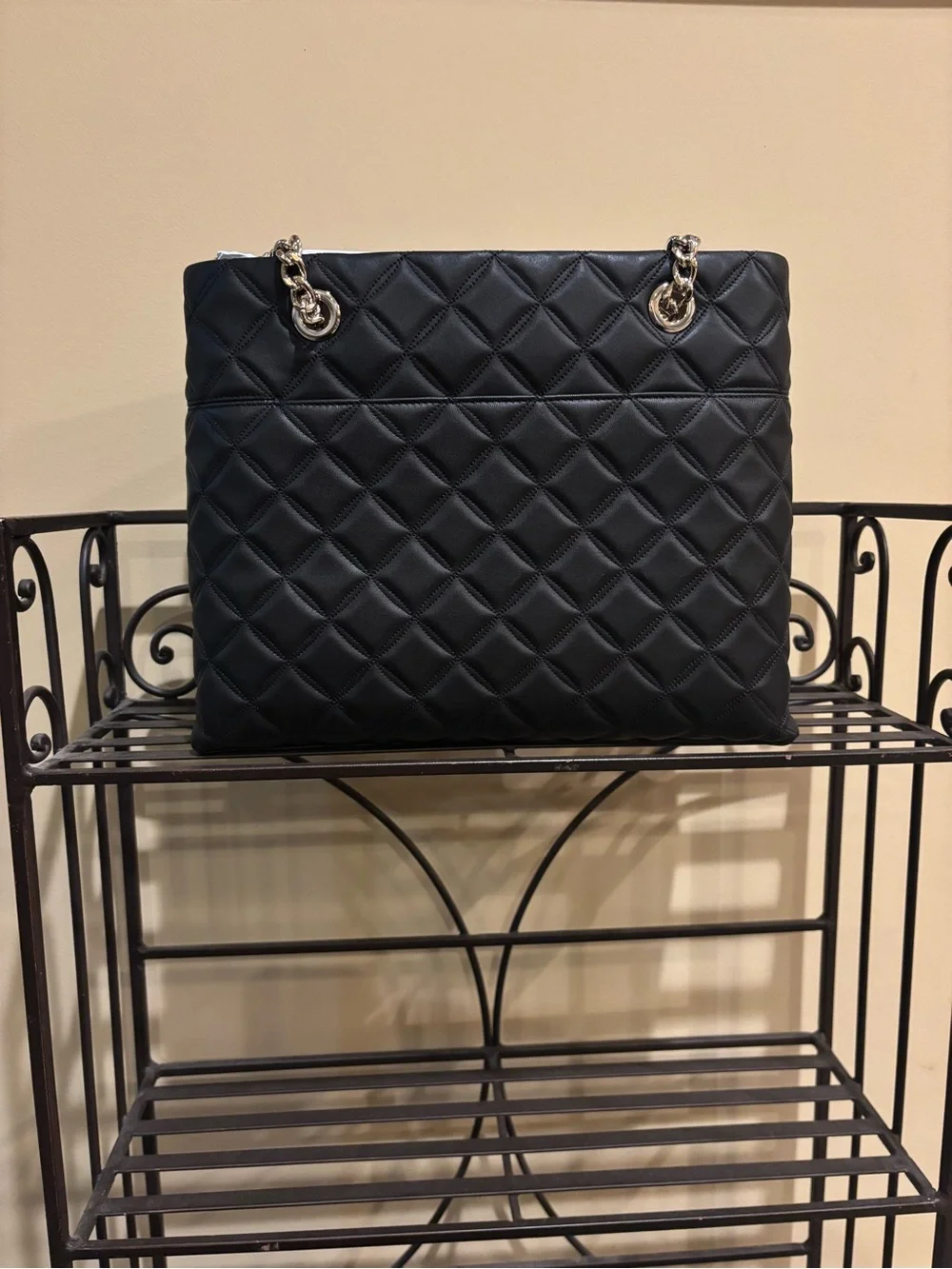 NWT kate spade Natalia Black Quilted Leather  Handbag with Chain-Accent Straps